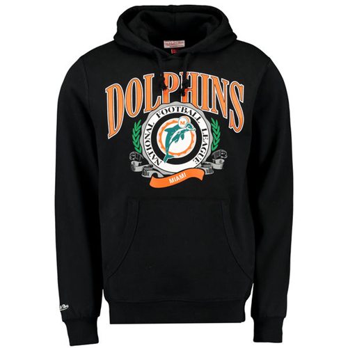 Miami Dolphins Mitchell & Ness Fair Catch Pullover Hoodie Black - Click Image to Close
